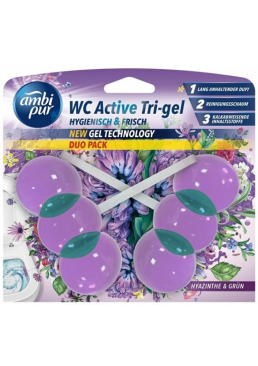 Гелевый подвесной блок для туалета Ambi Pur WC Active Tri-gel Гиацинт и зелень, 2х45 г
